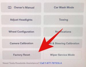 Tesla black screen Factory reset button