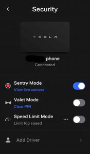 Sentry Mode Tesla App Screen