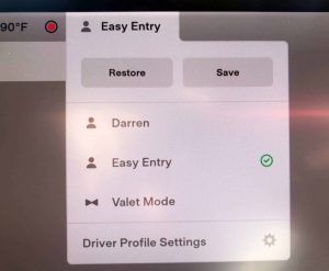Tesla Easy Entry screen