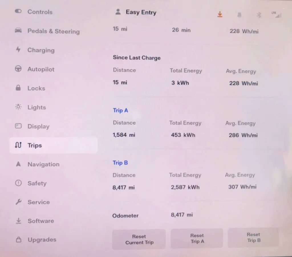 reset Tesla trip odometer