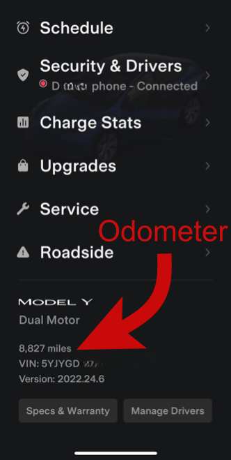 Tesla odometer location on the app