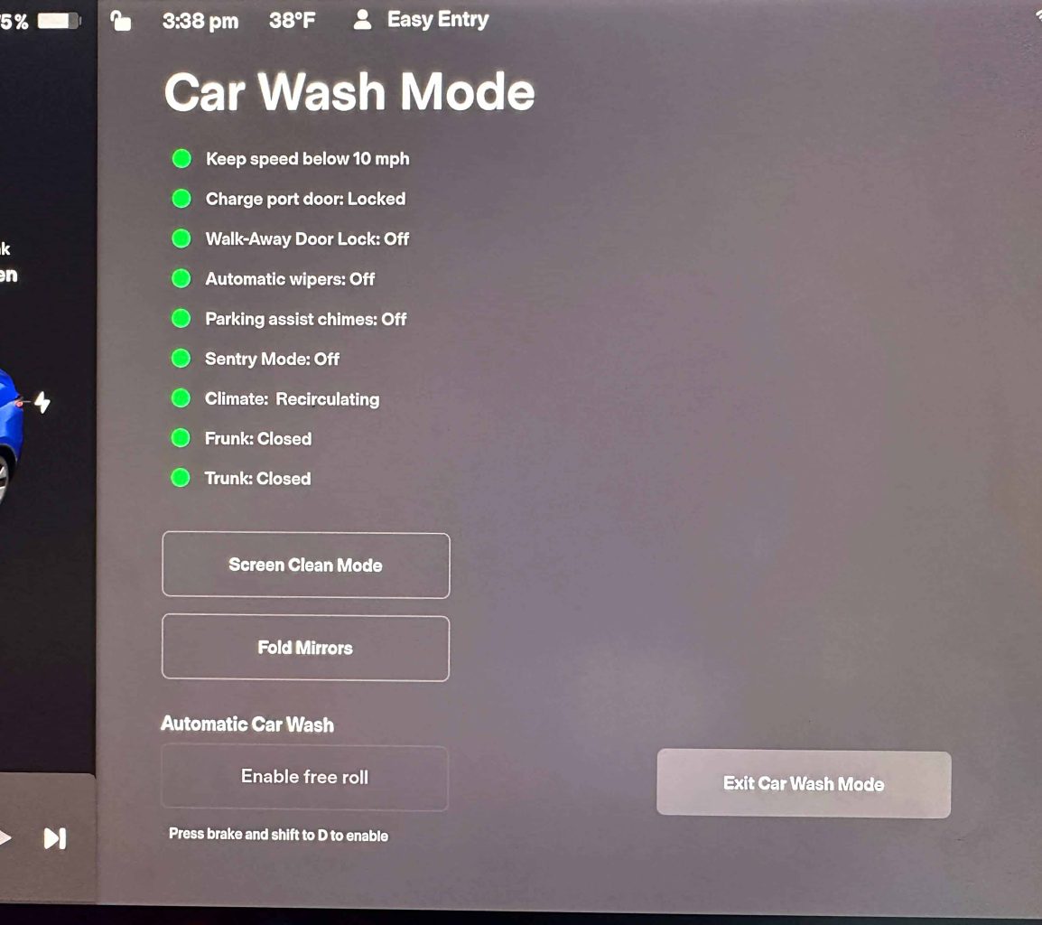 car wash mode checklist for Tesla Car Wash Mode
