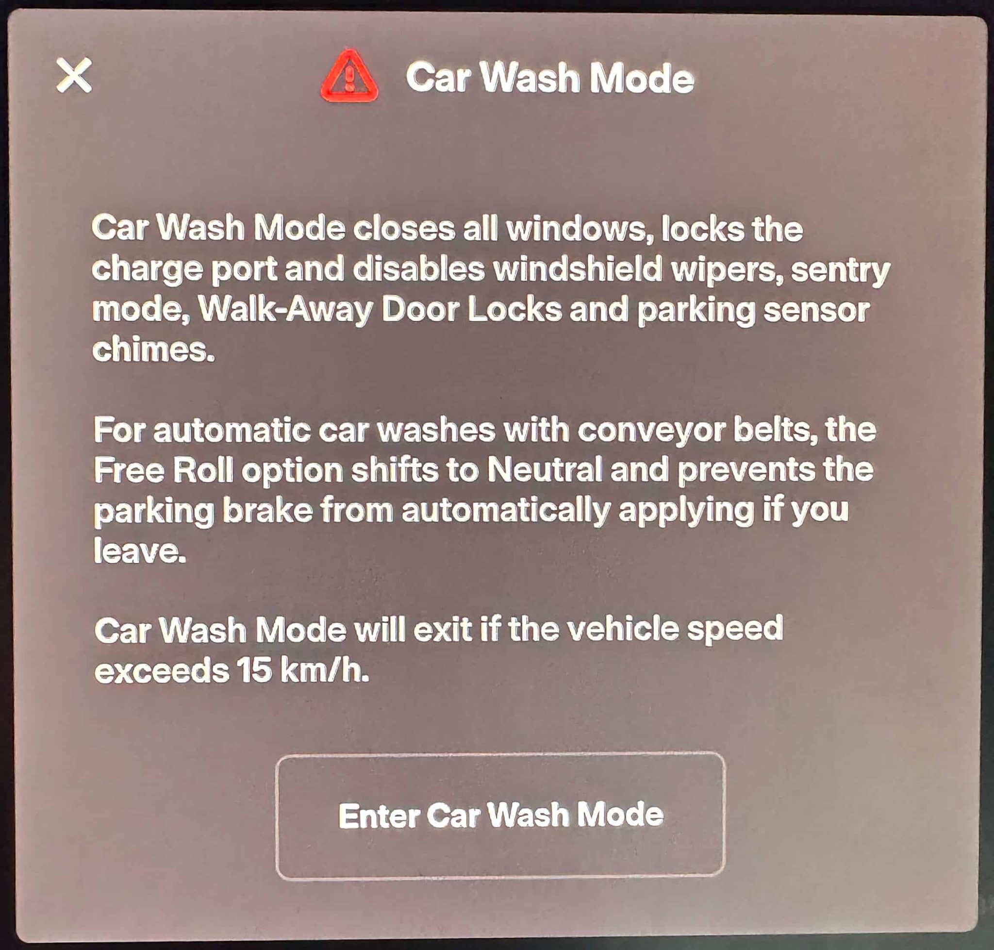 2015 tesla model s car wash mode