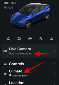 Tesla Dog mode enabled in the app