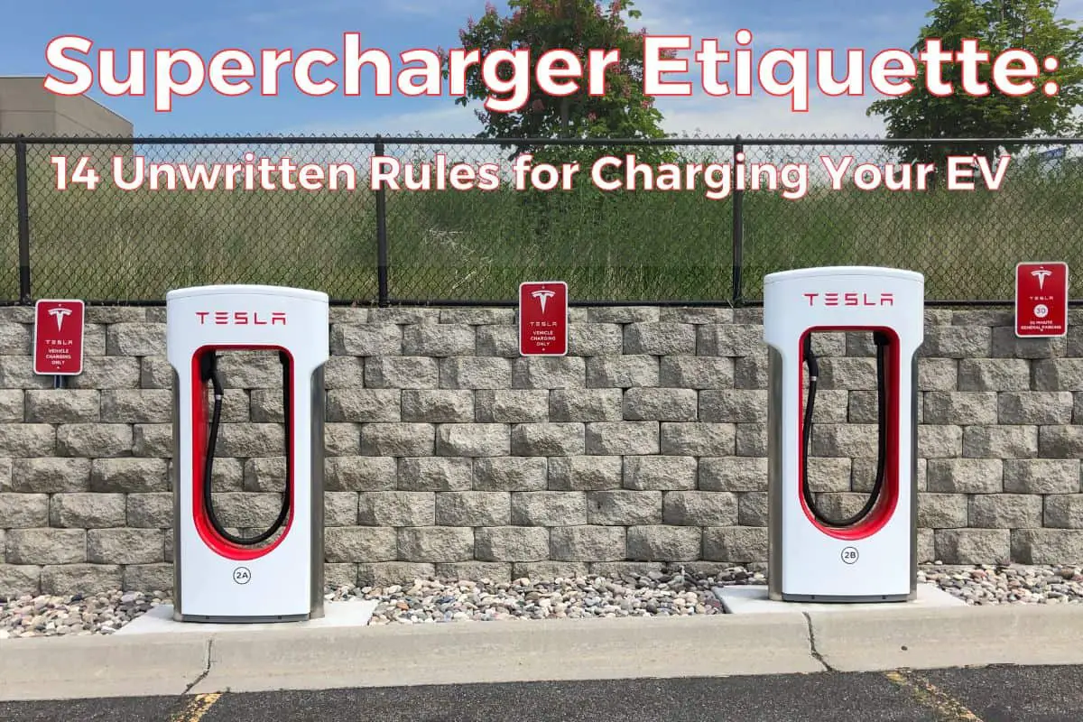 Tesla supercharging station - title reads Supercharger Etiquette