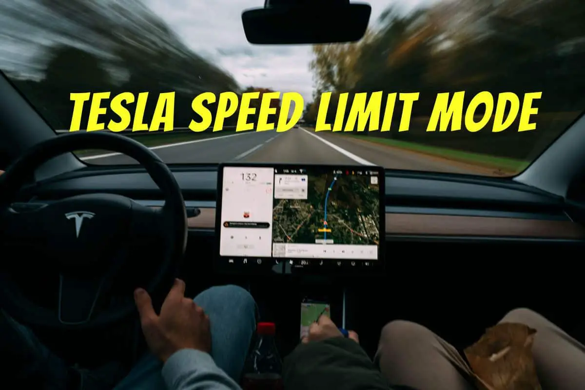 Two people driving a Tesla really fast. Title reads "Tesla Speed Limit Mode"