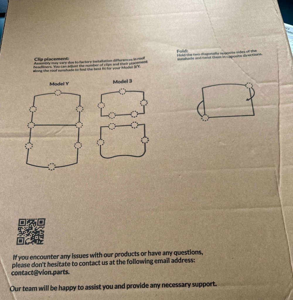 Instructions for the Vion roof Sunshade for Tesla Model Y